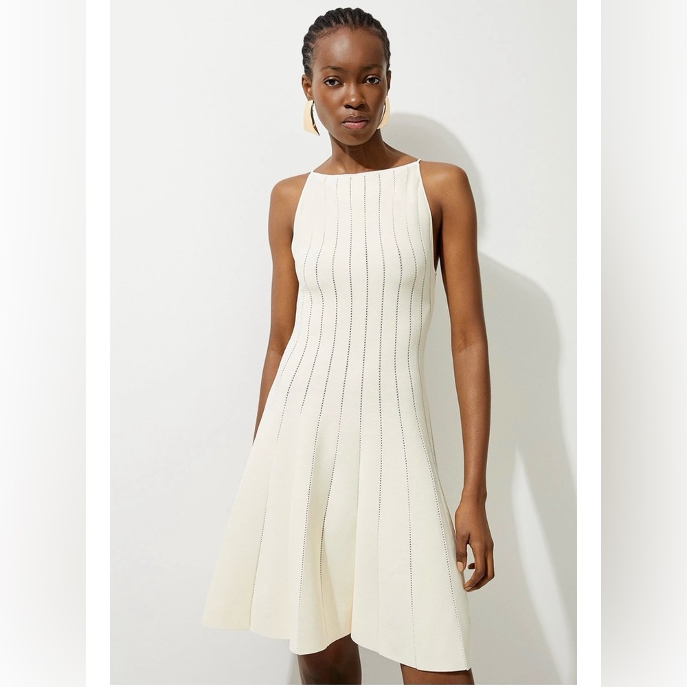 Karen Millen Cream Ribbed Knit Dress - Size M